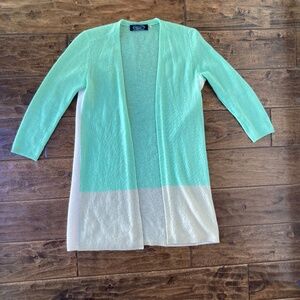 Magaschoni Cardigan Sweater Womens XS Mint Green 100% Cashmere Open Front